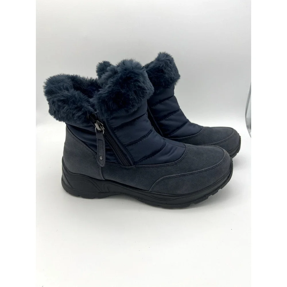 Easy Dry by Easy Street Navy Blue Frosty Waterproof Faux Fur Zipper Boots Size 6